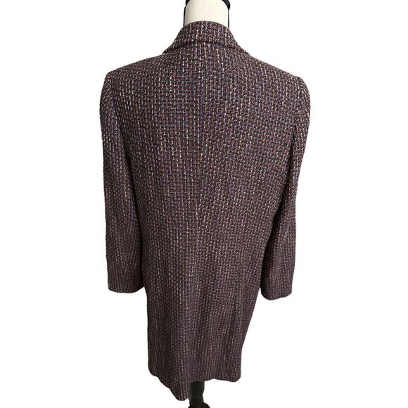 Diane Von Furstenberg Coat Mid Length Single Button Brown Red Blue VINTAGE Large - Picture 4 of 7